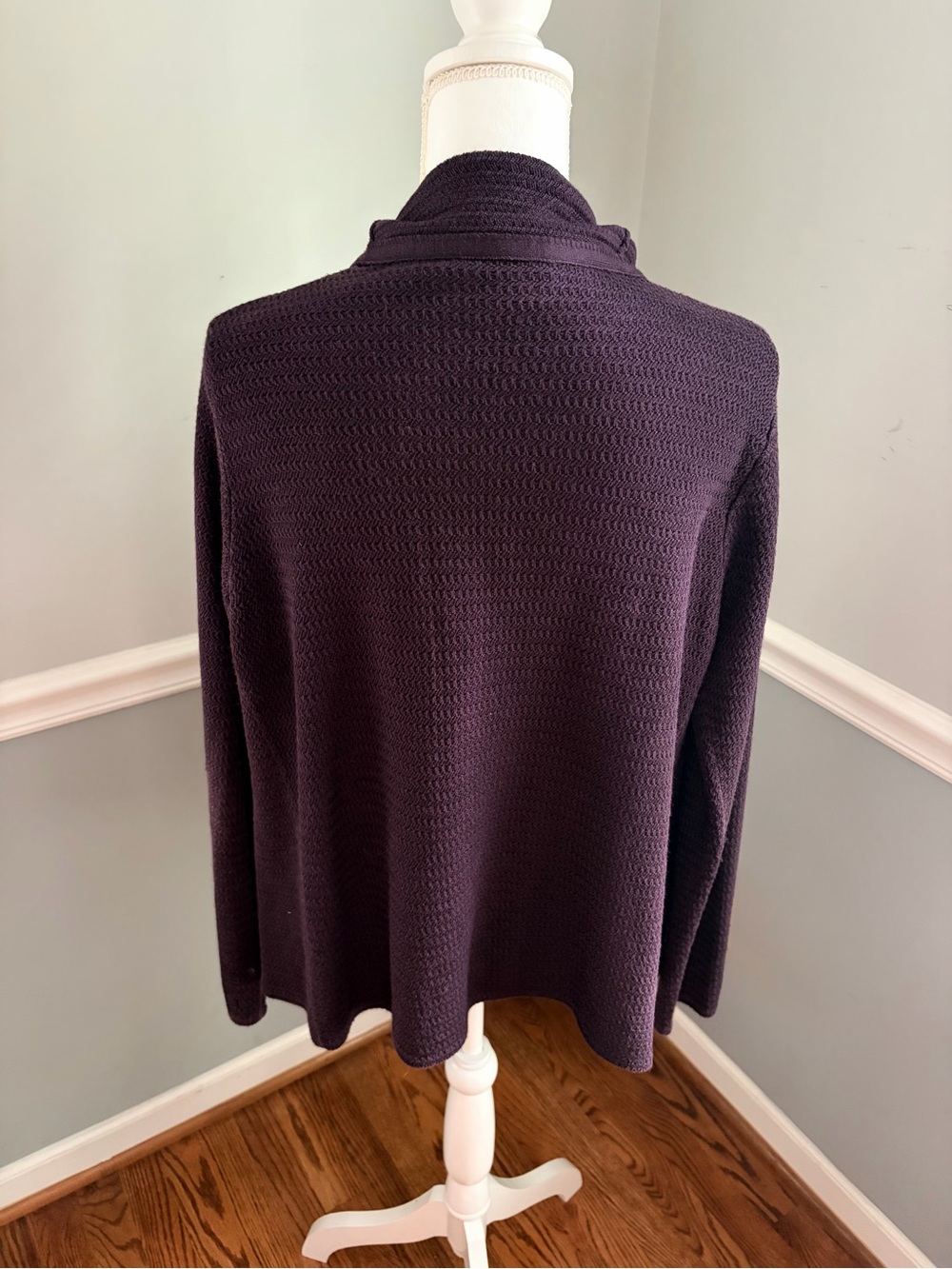 Eileen Fisher 100% Silk Textured Draped Cardigan | Eggplant Purple | Size M - Picture 3 of 8